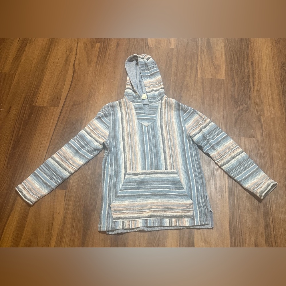 Faherty Striped Hooded Pullover Baja Poncho Sweatshirt